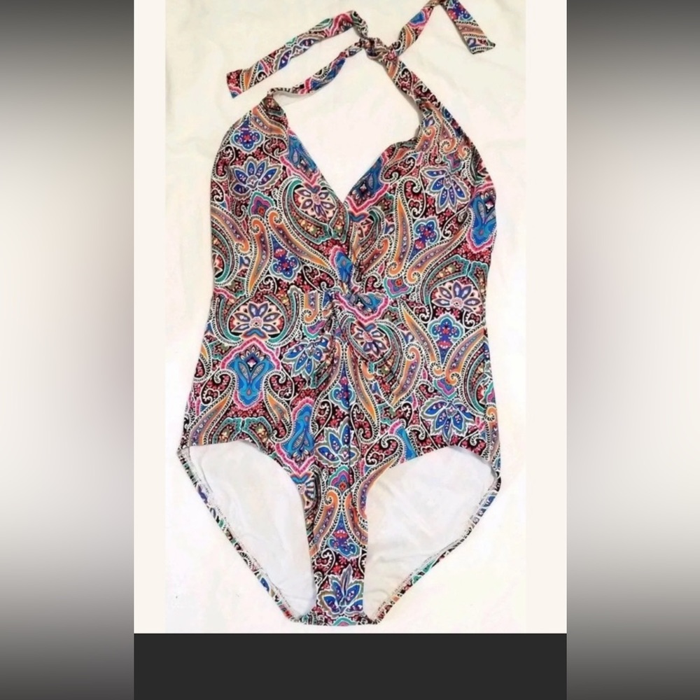 New Jantzen women’s swimsuit size 14 red blue multicolor adjustable